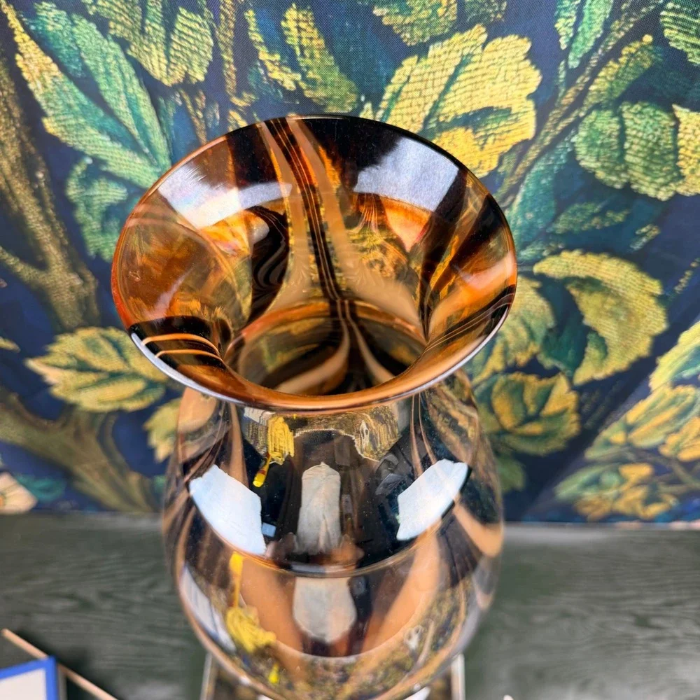 Hermosa Grande Glass Vase Amber Brown Swirl Iridescent 17 inch